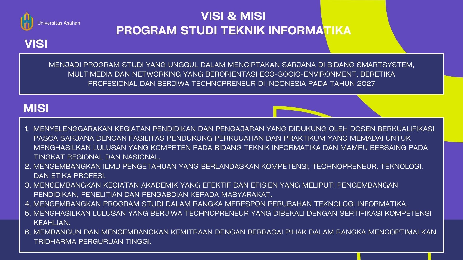 Visi Misi Program Studi Teknik Informatika