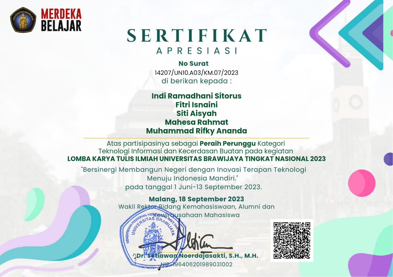 Peraih Perunggu LKTI Brawijaya